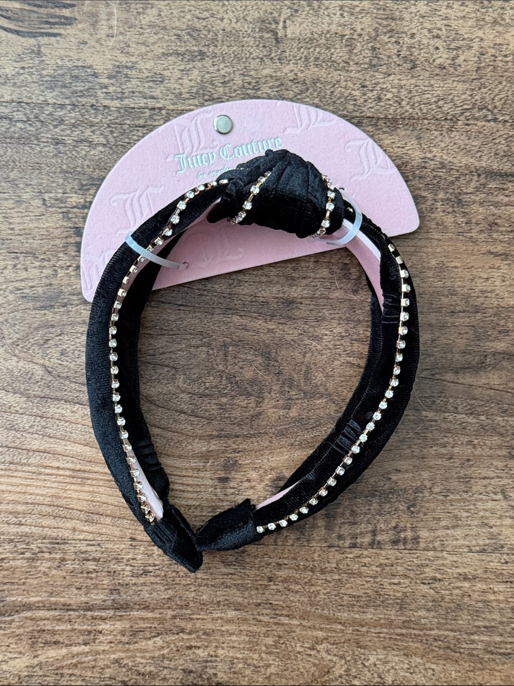 Juicy Couture Black Knotted Headband with Crystal Trim